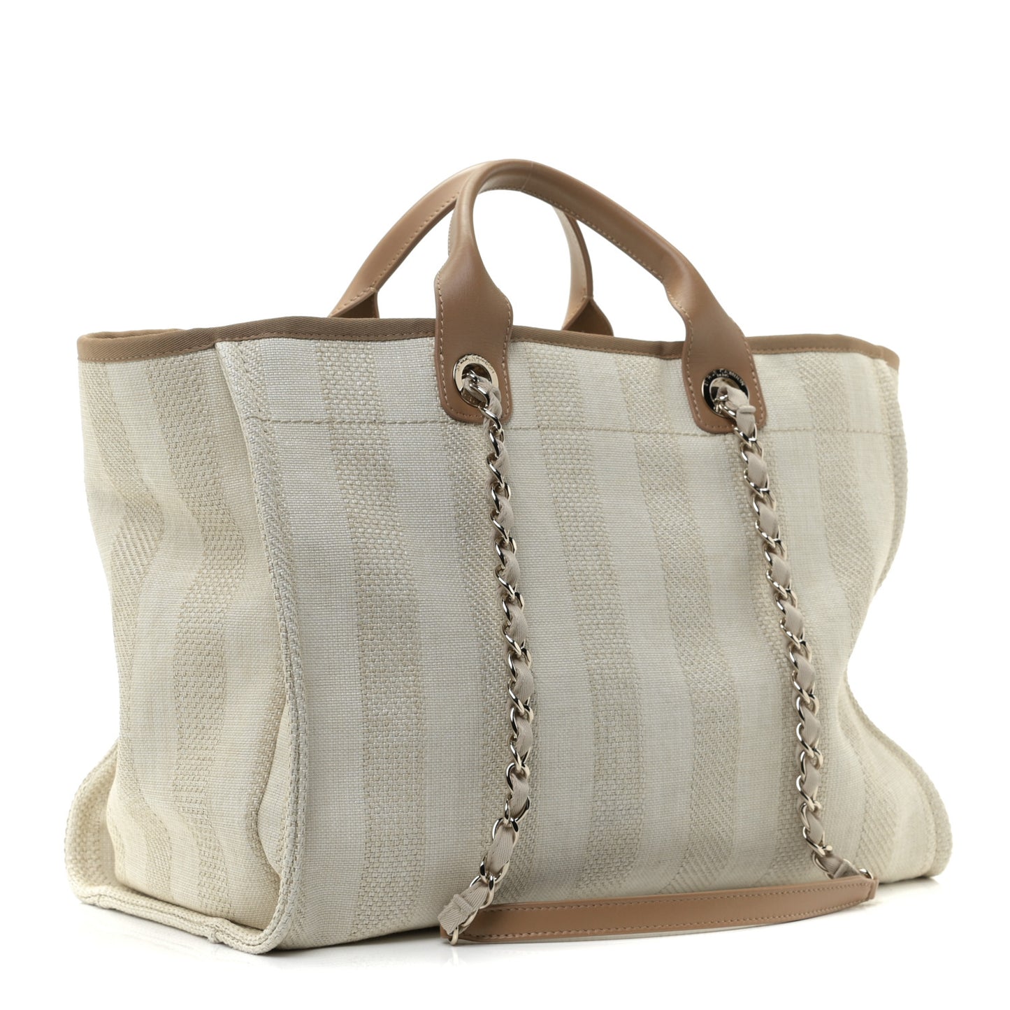 Mixed Fibers Striped Medium Deauville Tote Beige