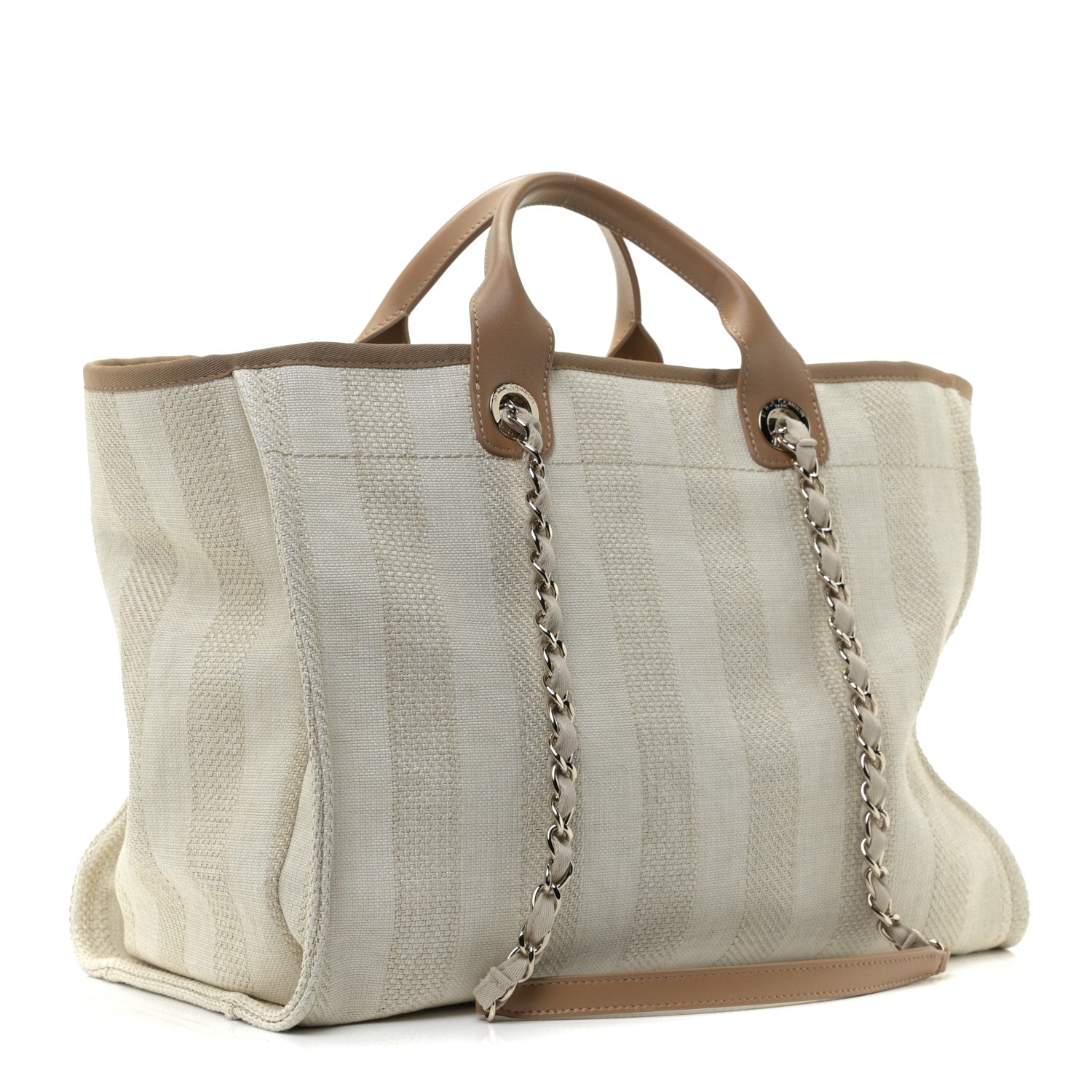 Chanel Mixed Fibers Striped Medium Deauville Tote Beige 3 of 8