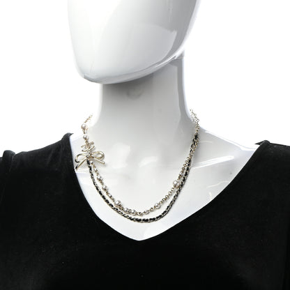 Chanel Calfskin Pearl Metal CC Bow Necklace Gold White Black 2 of 7