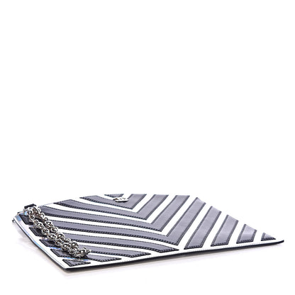 Chanel Lambskin Metallic Chevron Zip Pouch Black Silver 4 of 7