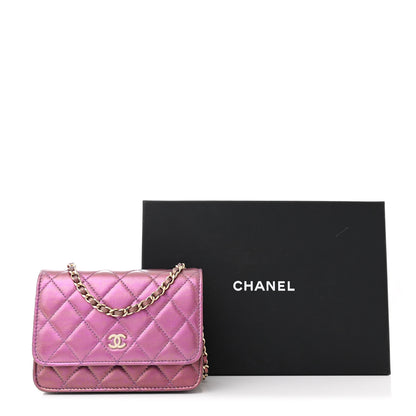 Chanel Iridescent Lambskin Quilted Mini Wallet On Chain WOC Purple 12 of 12