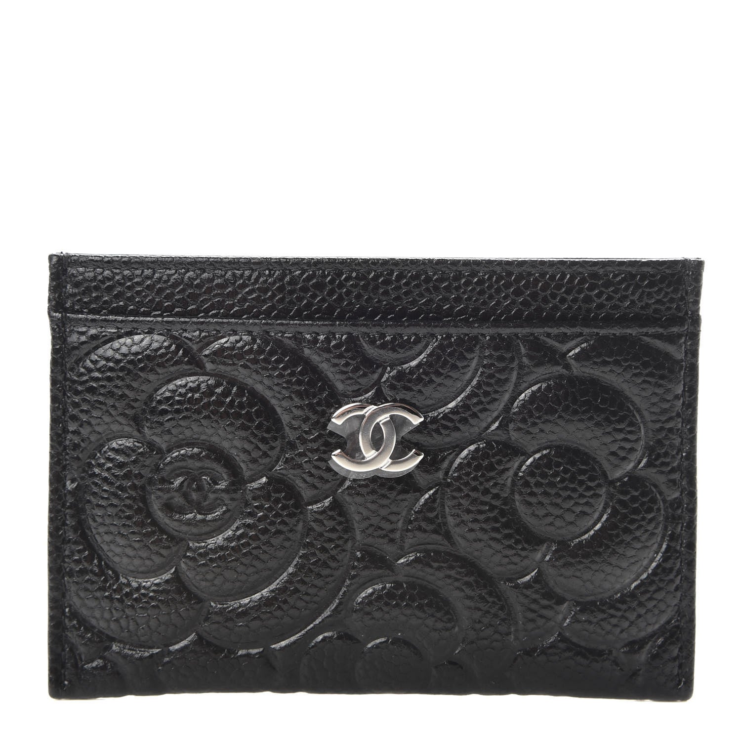 Chanel Caviar Camellia Embossed Card Holder Black 1 of 7