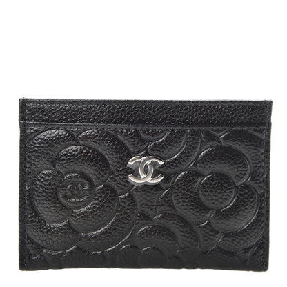 Chanel Caviar Camellia Embossed Card Holder Black 1 of 7