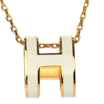 Hermes Lacquered Gold Pop H Pendant Necklace White 3 of 4