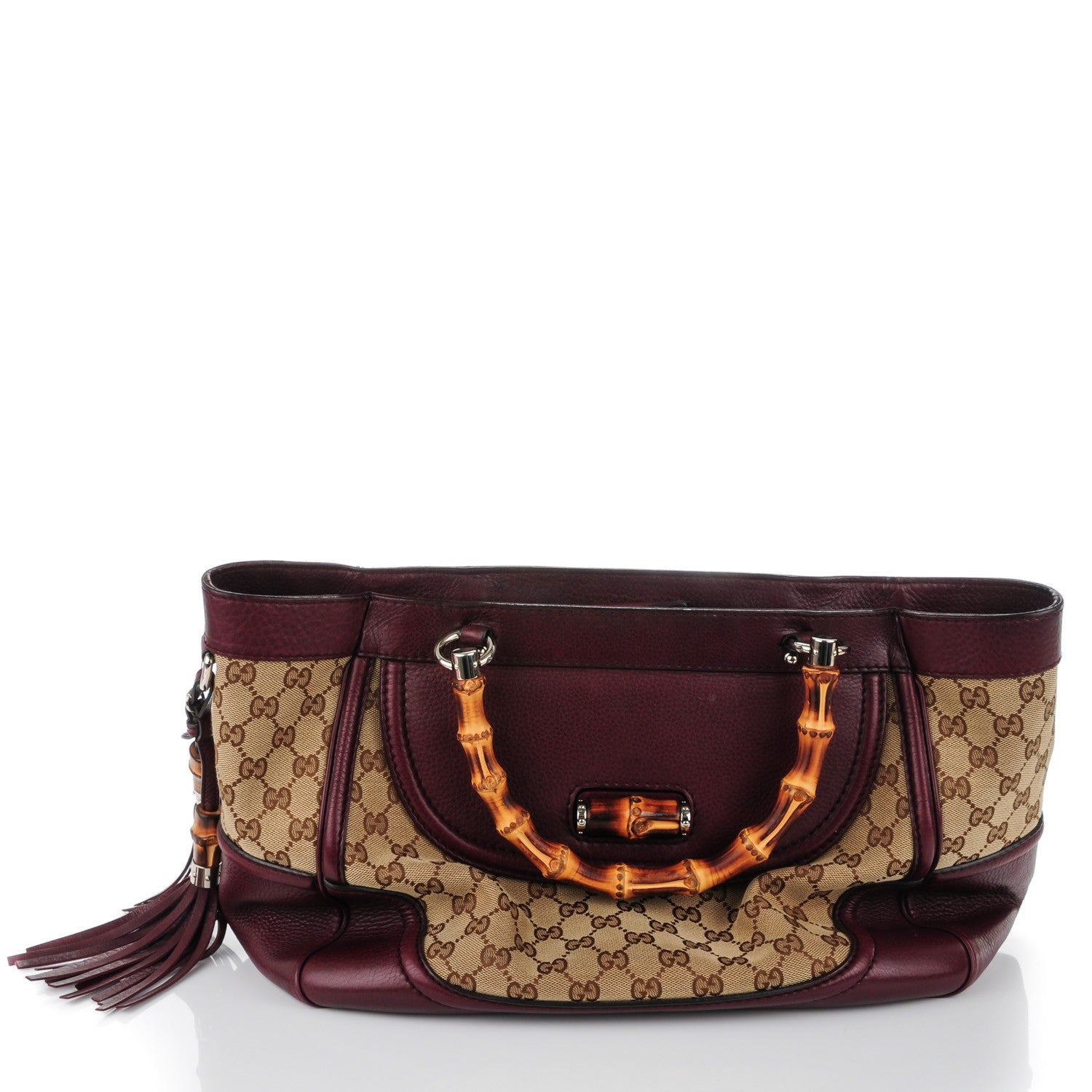 Gucci Monogram New Bamboo Medium Tassel Tote Bordeaux 9 of 9