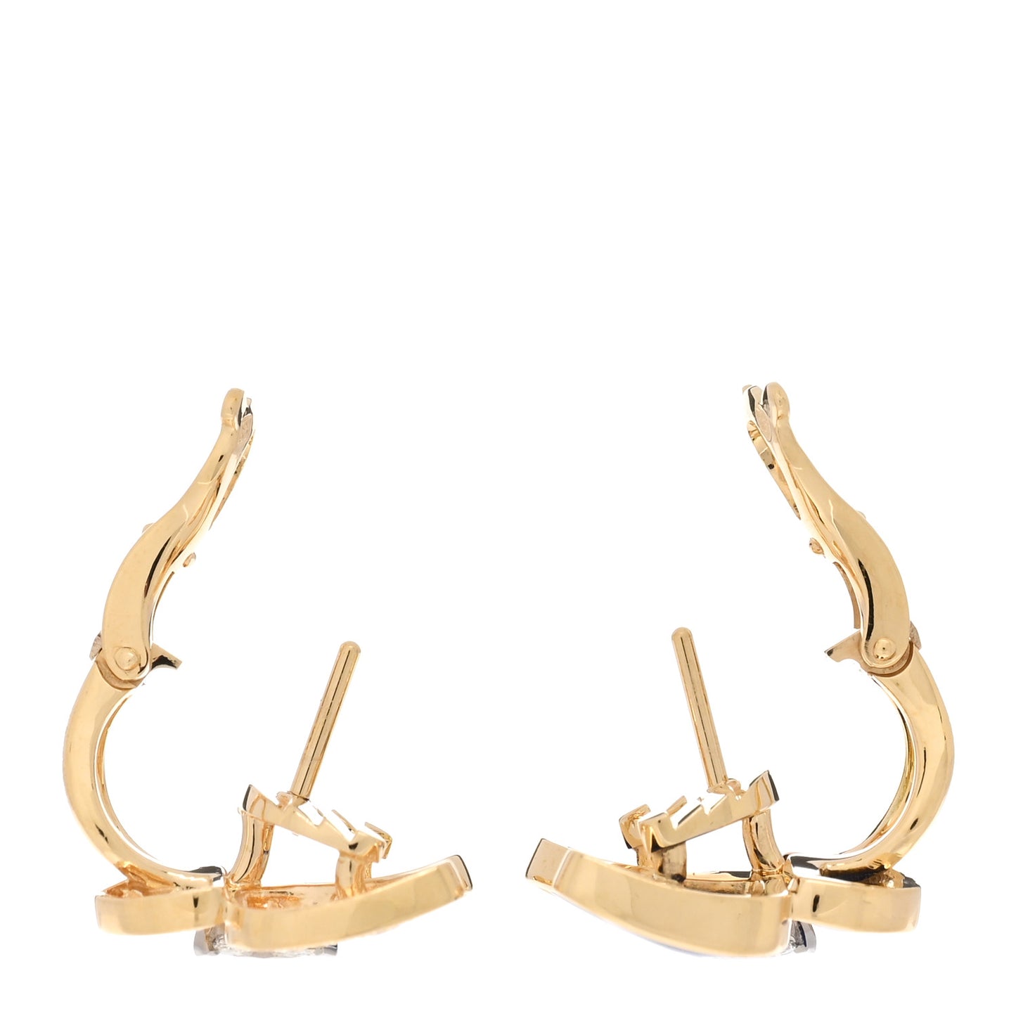 18K Yellow White Gold Diamond Lapis Lazuli Two Butterfly Earrings