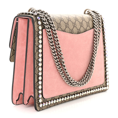 Gucci GG Supreme Monogram Suede Crystal Medium Dionysus Shoulder Bag Beige Ebony Light Peonia 3 of 10