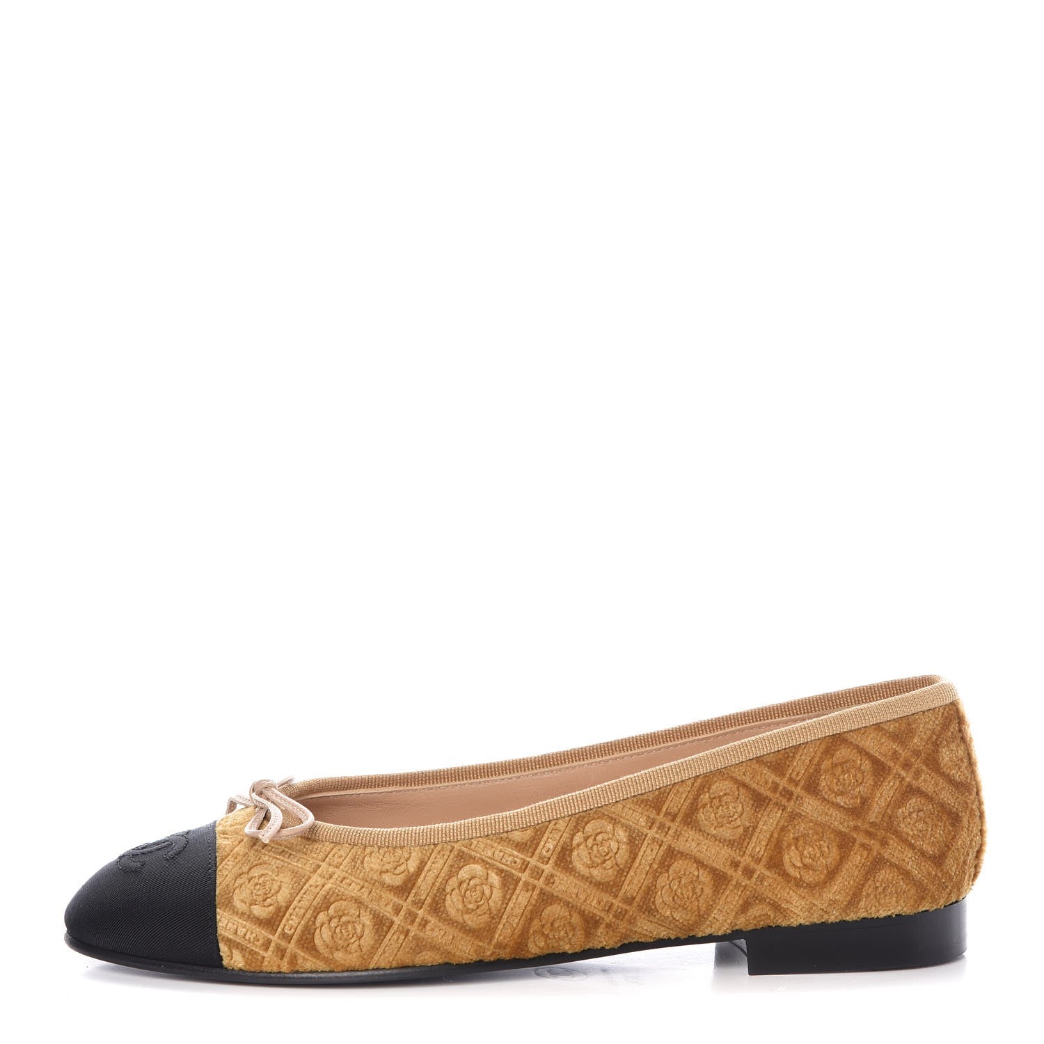 Chanel Silk Velvet Bow CC Ballet Flats 36.5 Gold Black 1 of 9