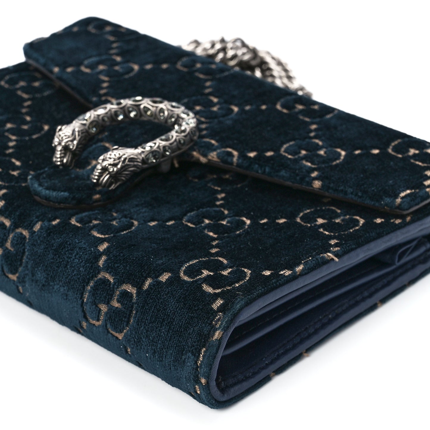 Velvet GG Monogram Mini Dionysus Chain Wallet Blue Beige Black