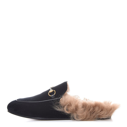 Gucci Velvet Fur Womens Princetown Slippers 39.5 Black 1 of 8