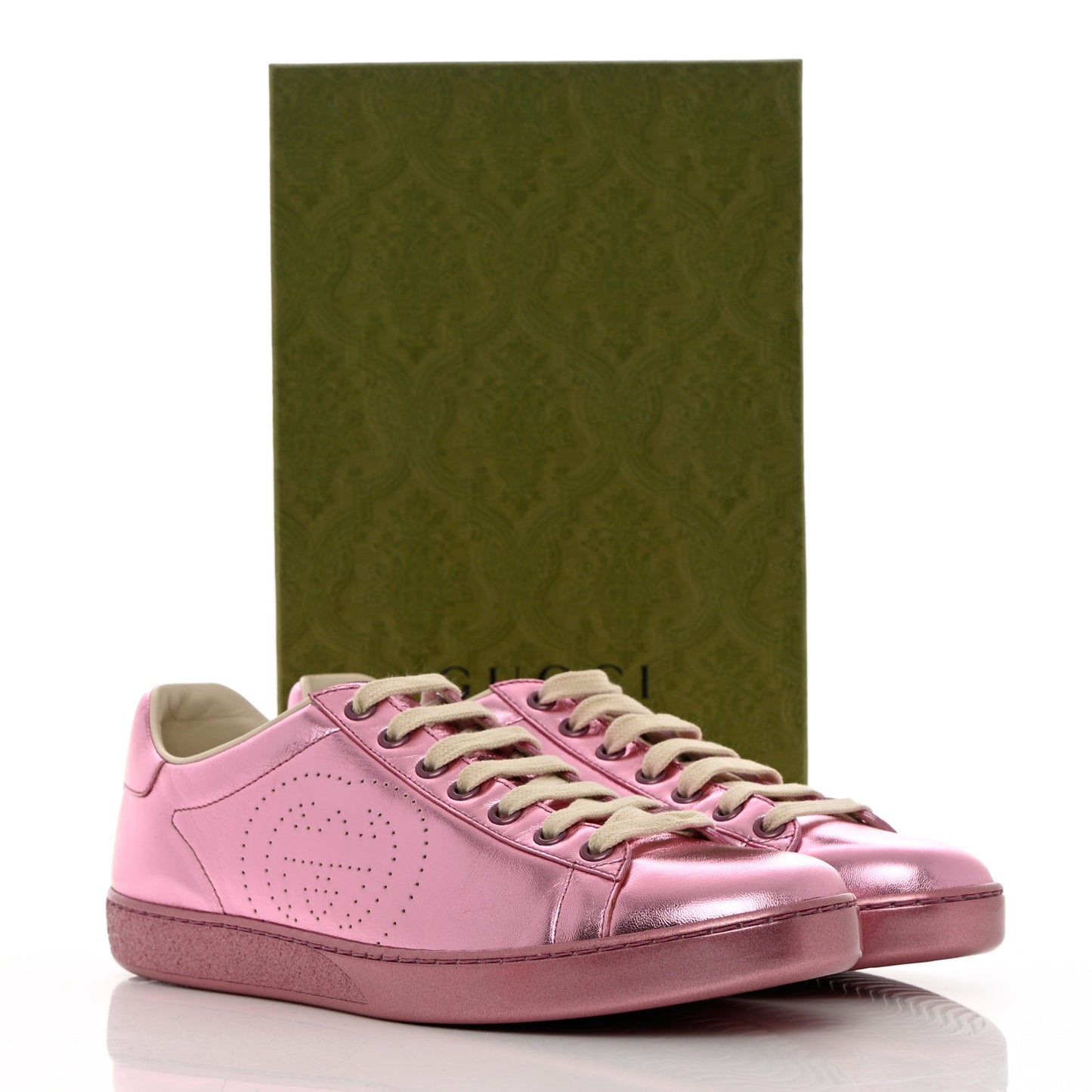Metallic Nappa Interlocking G Perforated Womens Ace Sneakers 40 Rosa