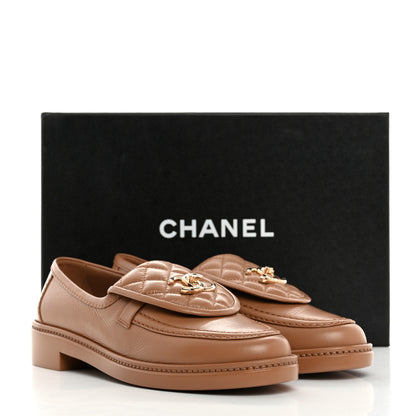 Chanel Crumpled Lambskin Quilted CC Turnlock Moccasins 39 Dark Beige 9 of 9
