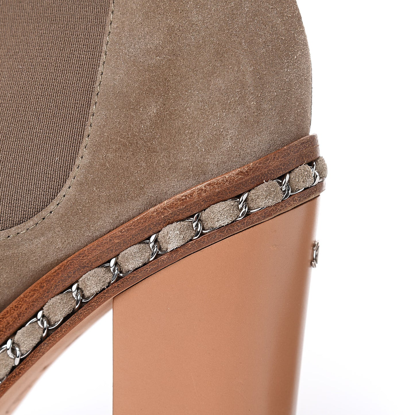Suede Chain Around Elastic Boots 41.5 Light Brown