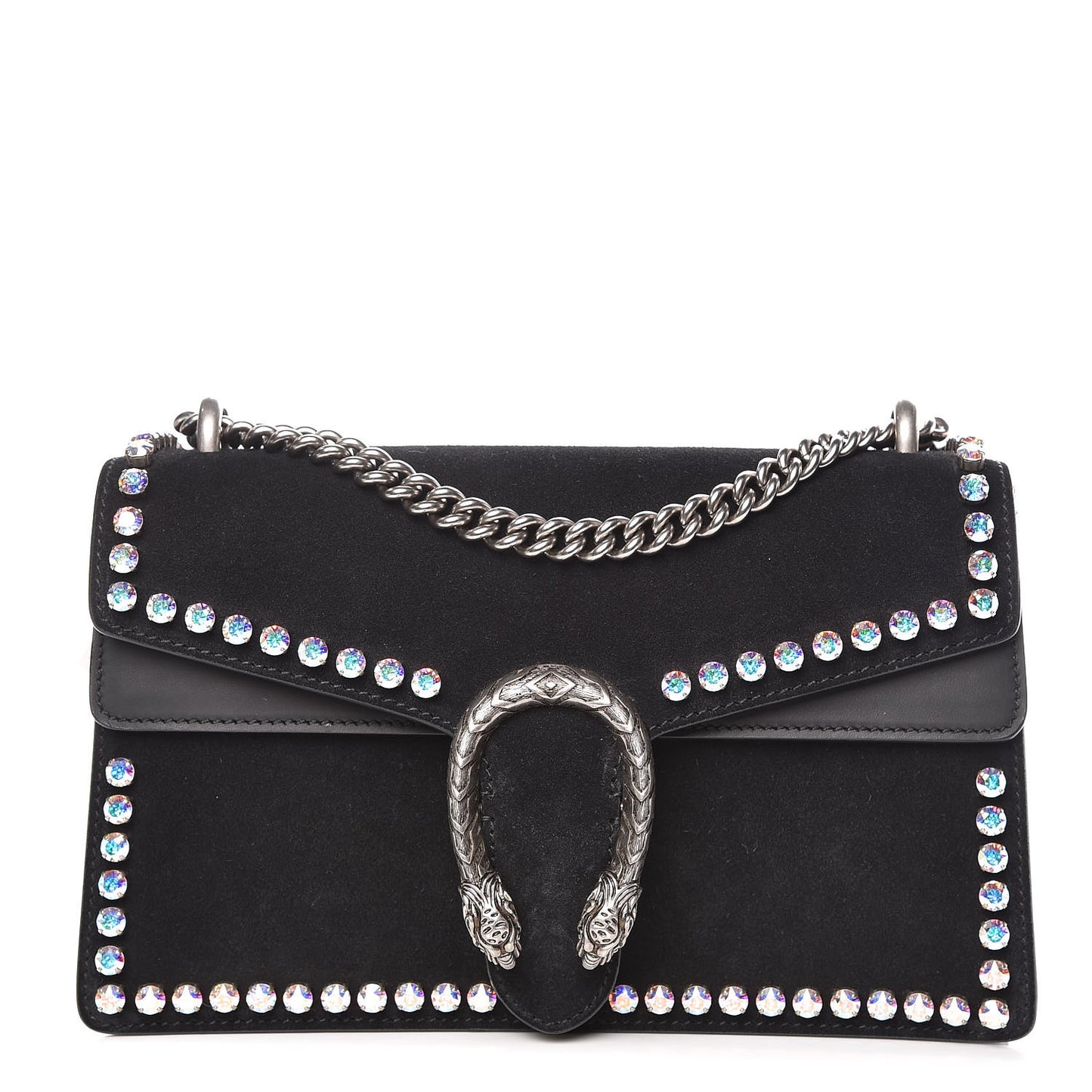 Suede Crystal Small Dionysus Shoulder Bag Black