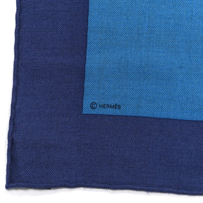 Hermes Cashmere Silk Chevaux Au Pre Shawl 140 Cobalt Naturel Vert 4 of 5