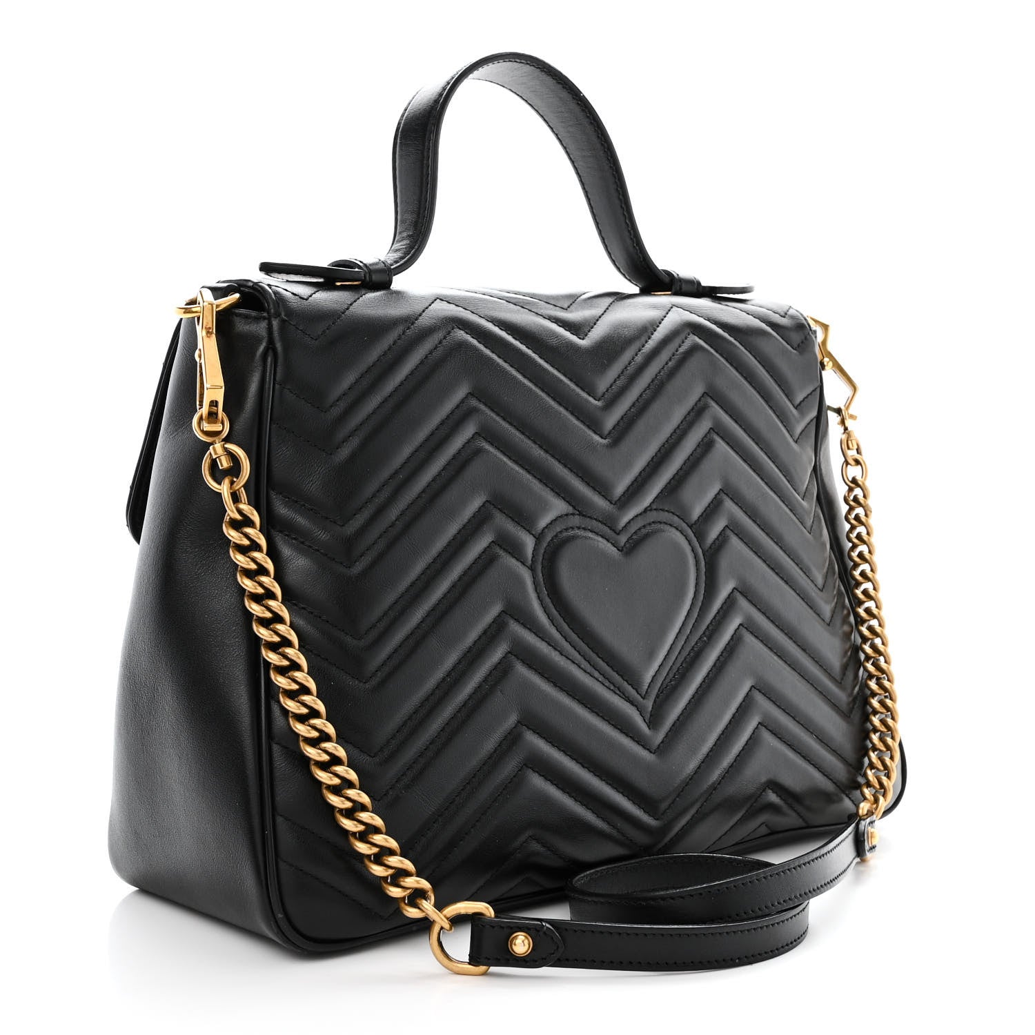 Gucci Calfskin Matelasse Medium GG Marmont Top Handle Shoulder Bag Black 3 of 13