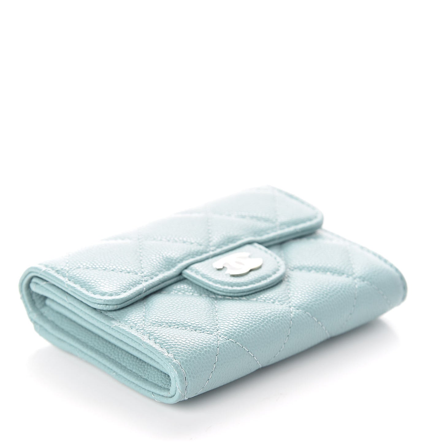 Caviar Quilted Flap Card Holder Wallet Light Blue