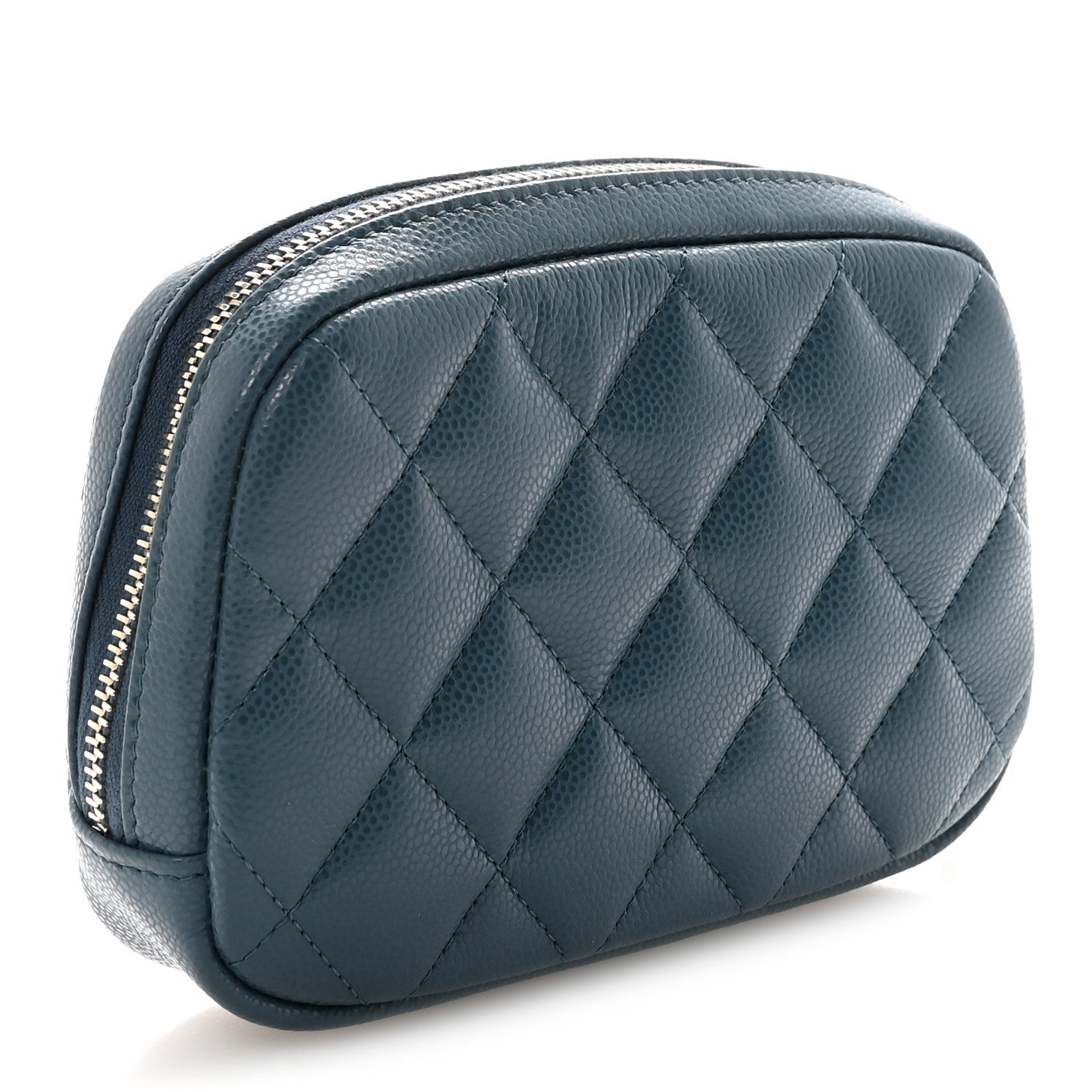 Chanel Caviar Quilted Small Curvy Pouch Cosmetic Case Blue 3 of 8