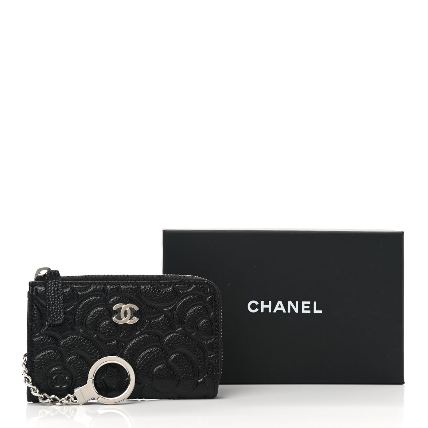 Caviar Camellia Embossed Key Holder Case Black