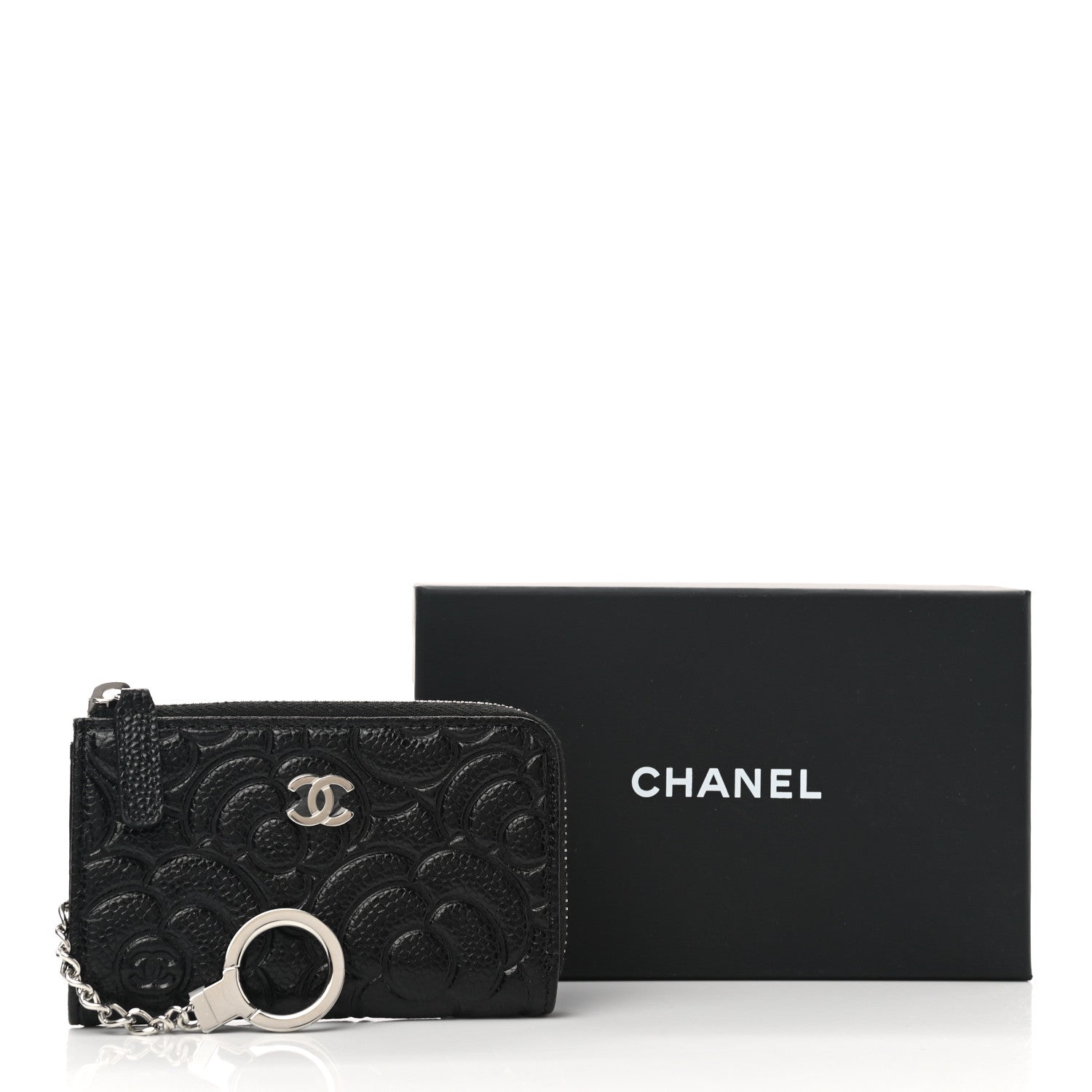 Chanel Caviar Camellia Embossed Key Holder Case Black 8 of 8