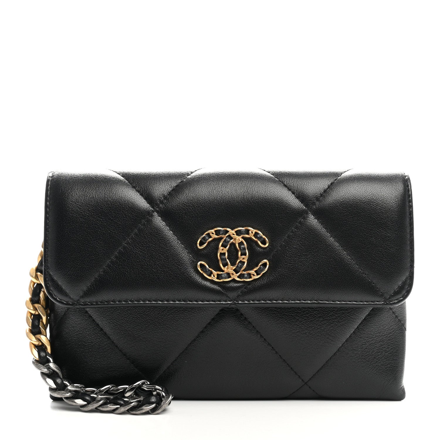 Chanel Lambskin Quilted Chanel 19 Flap Clutch Black 1 of 8