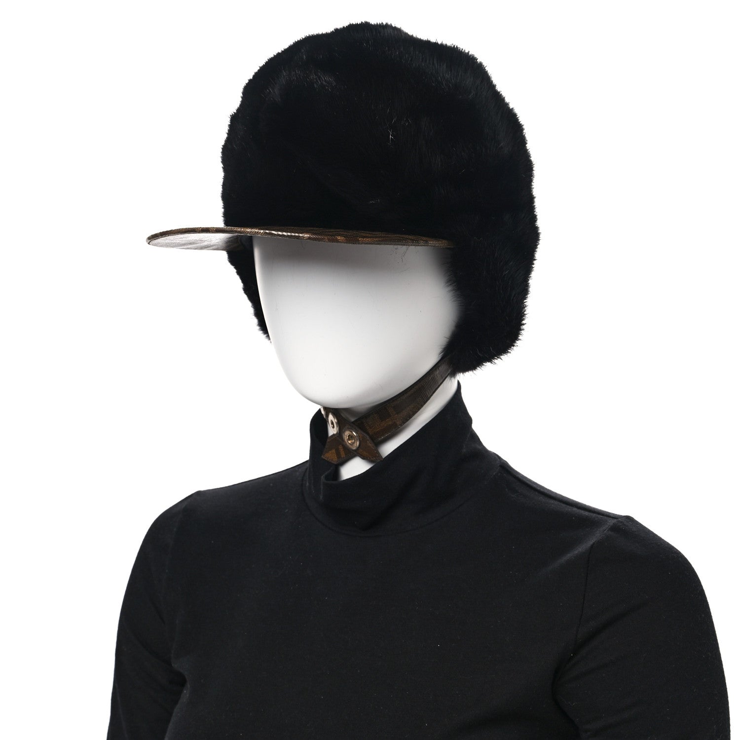 Fendi Mink Glazed Fabric FF Cap Hat M Black Tobacco 5 of 16