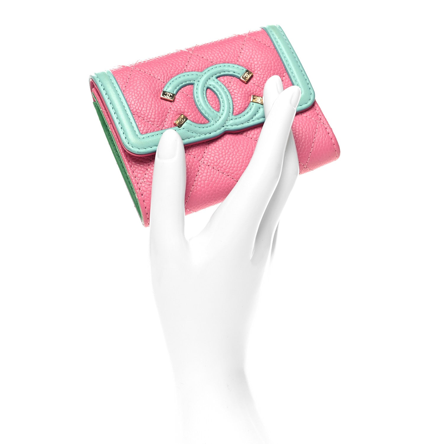 Chanel Caviar Quilted Filigree Flap Card Holder Pink Blue Green 2 of 10