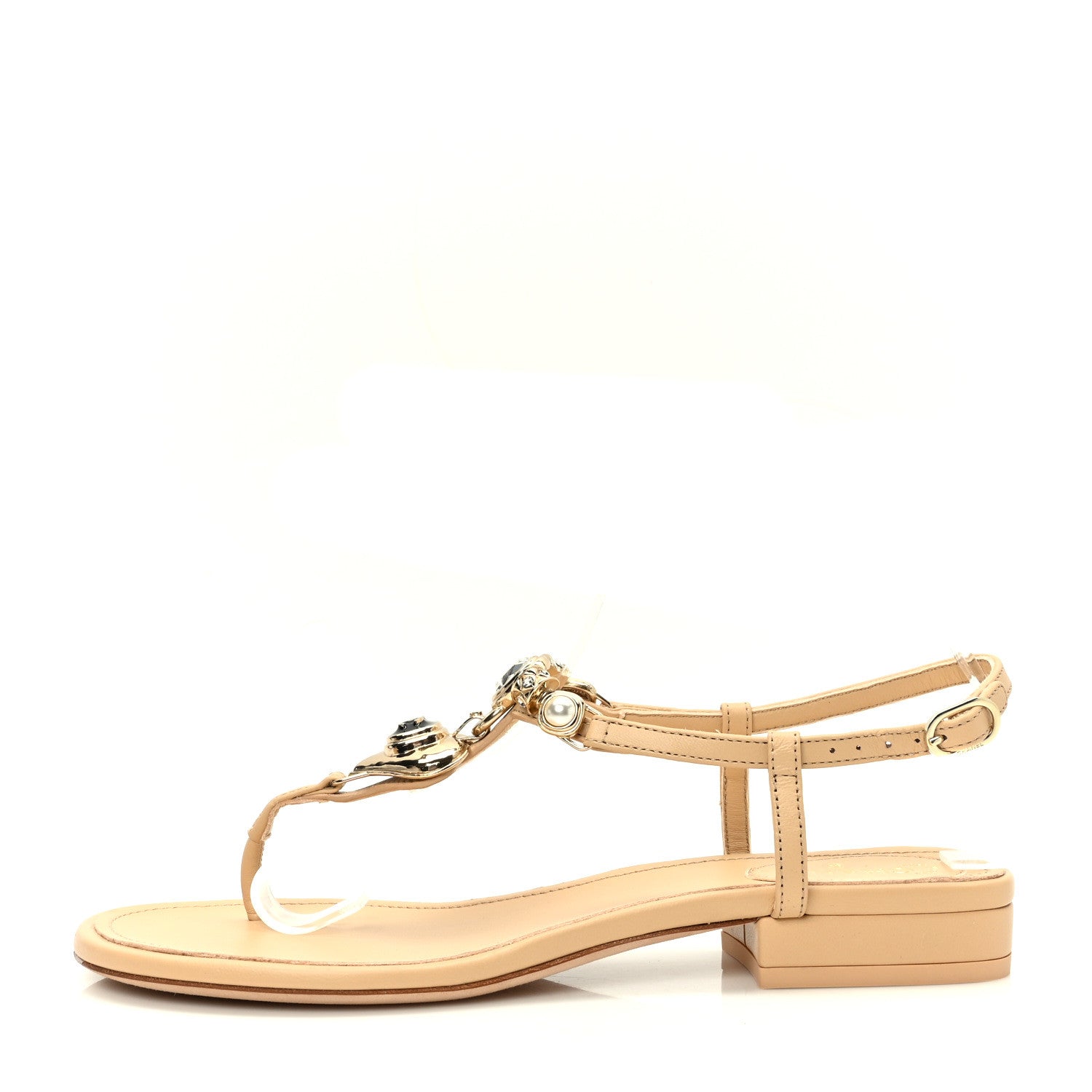 Chanel Lambskin Metal Heart Thong Sandals 37 Beige 1 of 7