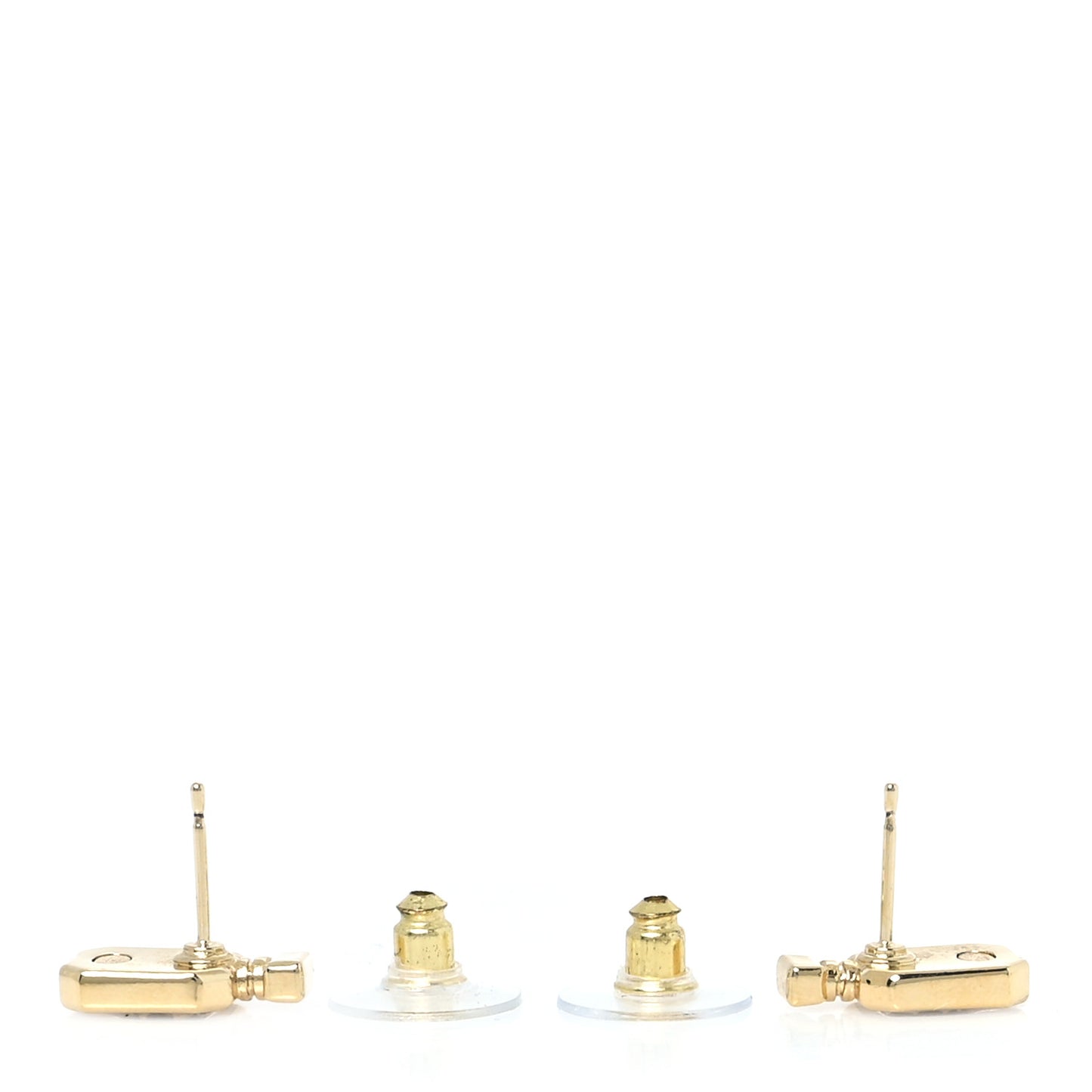 Resin CC No 5 Perfume Bottle Earrings Gold Pearly White
