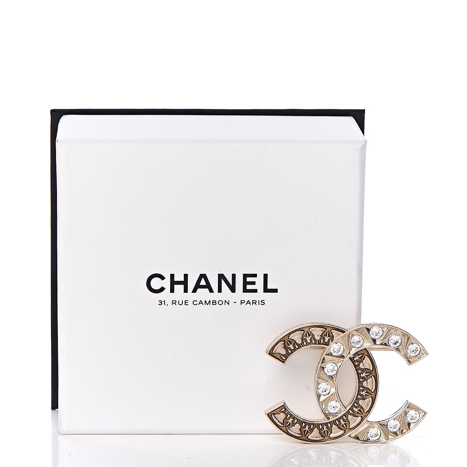 Chanel Crystal CC Brooch Light Gold 5 of 5