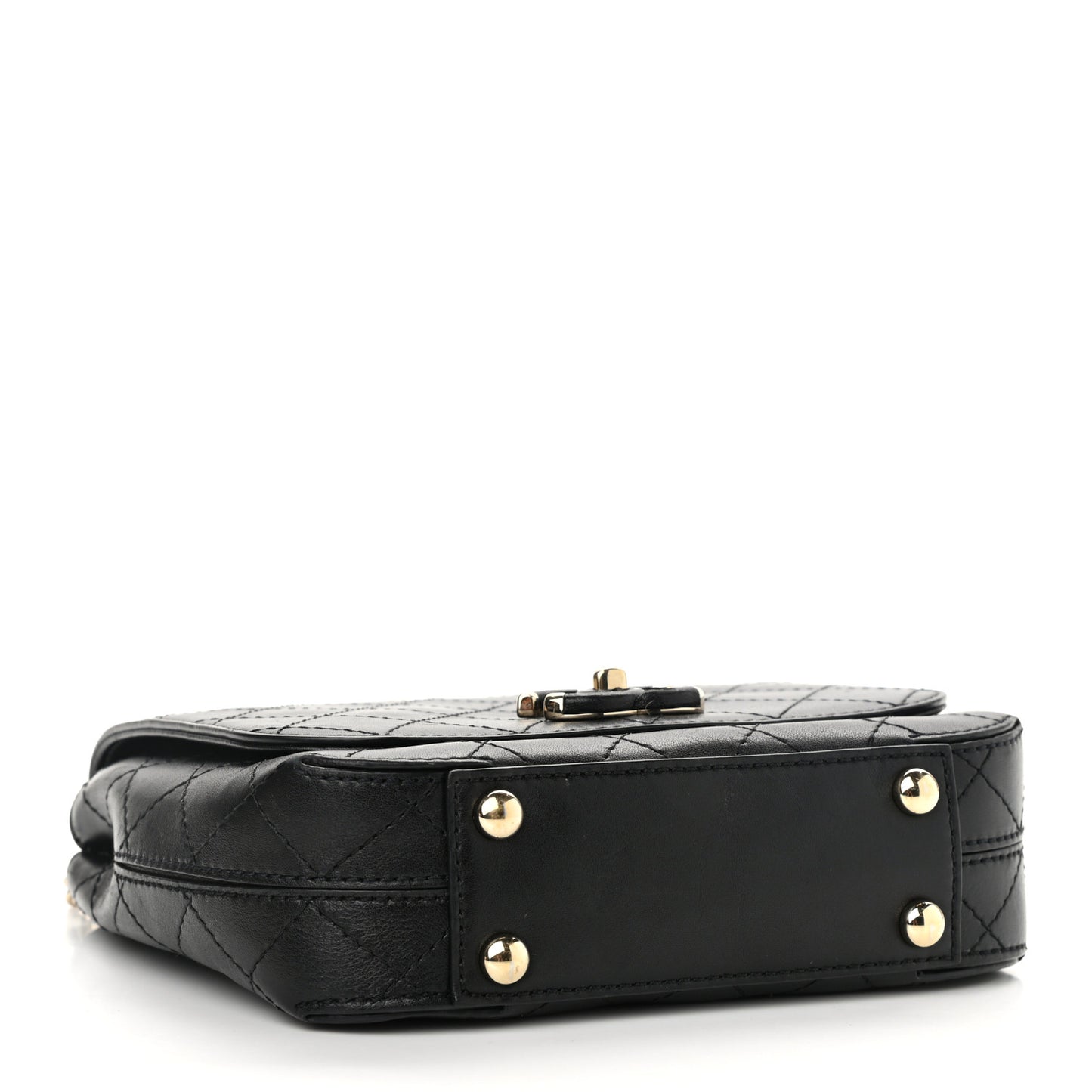 Calfskin Stitched Small Covered CC Flap Bag Black