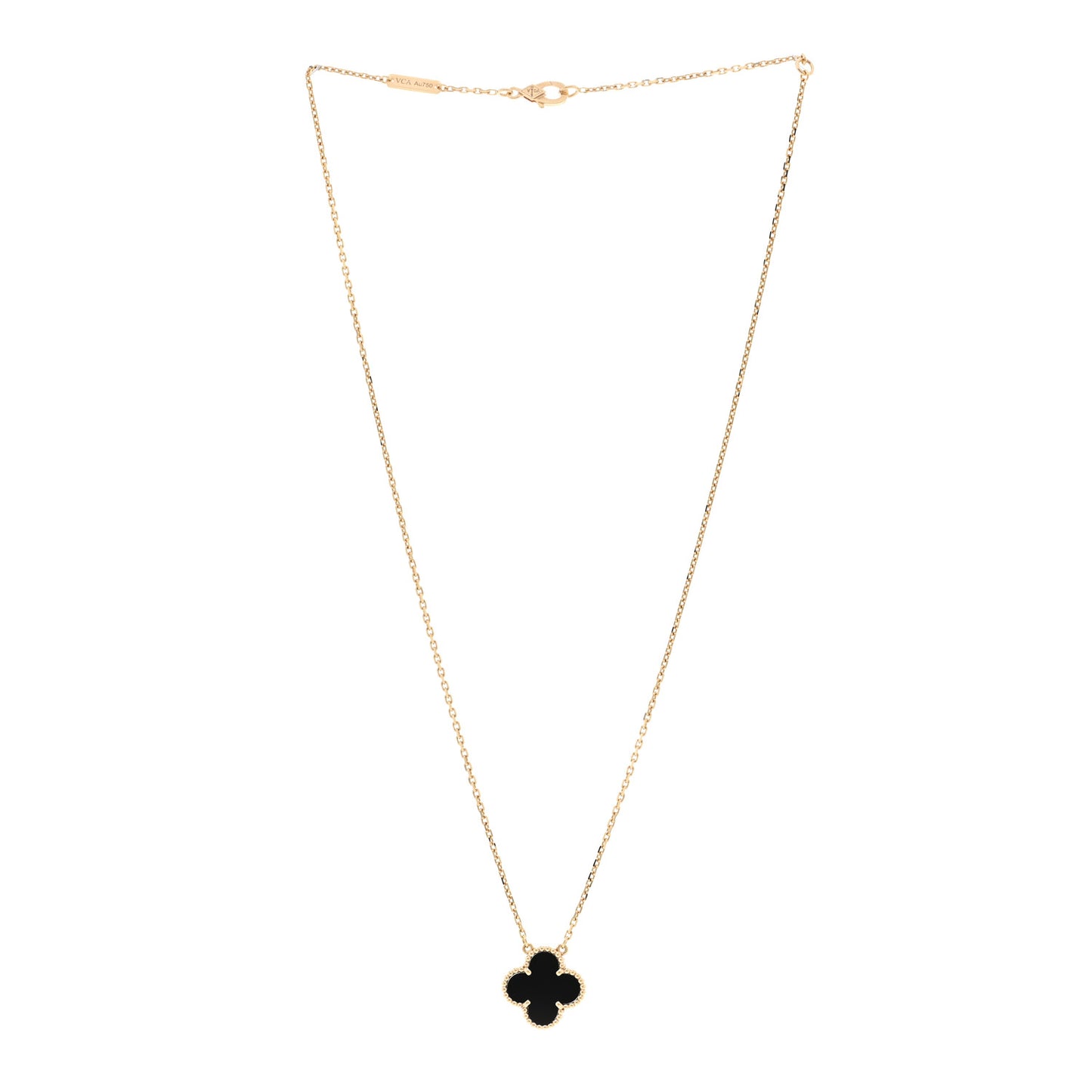 18K Yellow Gold Black Onyx Vintage Alhambra Pendant Necklace