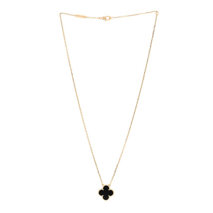 Van Cleef & Arpels 18K Yellow Gold Black Onyx Vintage Alhambra Pendant Necklace 3 of 5