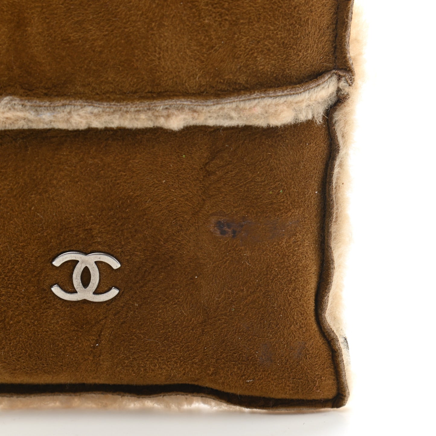 Suede Shearling Fur Wristlet Brown