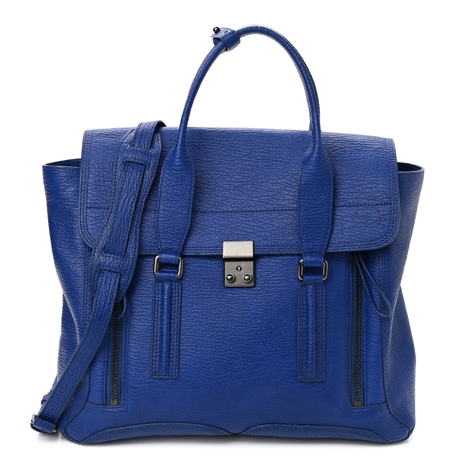 3.1 Phillip Lim Textured Calfskin Large Pashli Satchel Cobalt 1 of 10