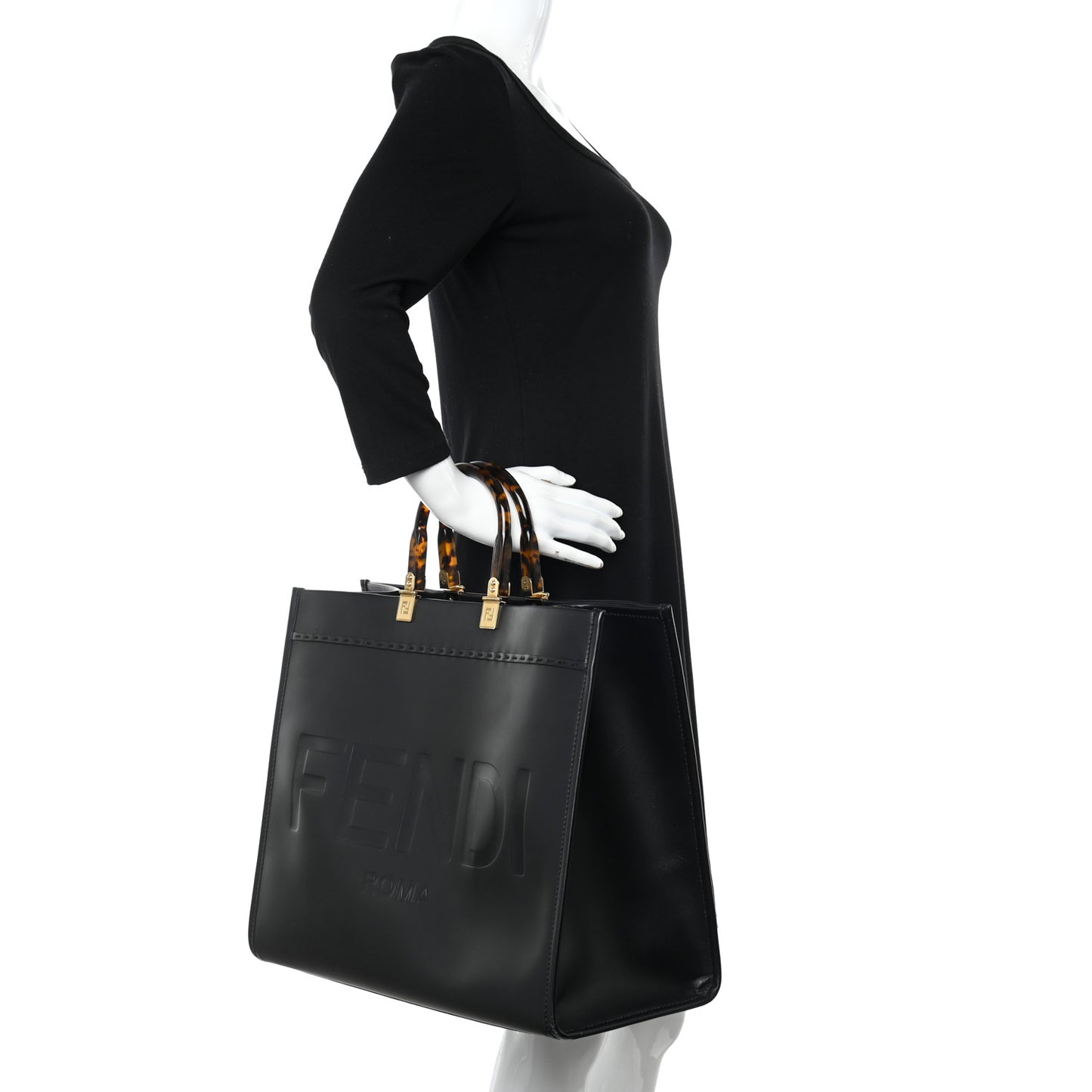 Vitello King Plexiglass Large Fendi Sunshine Shopper Tote Black