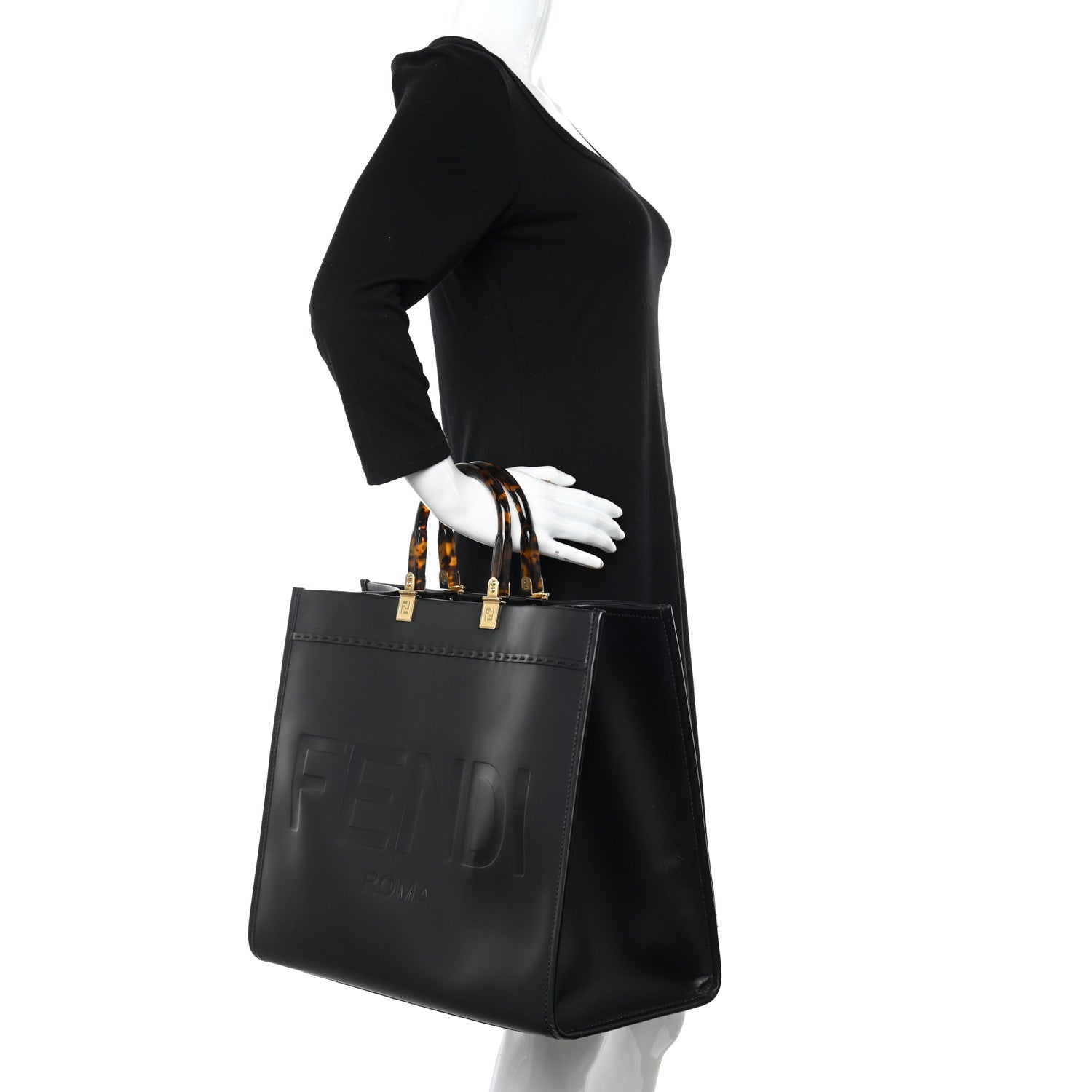 Fendi Vitello King Plexiglass Large Fendi Sunshine Shopper Tote Black 2 of 16