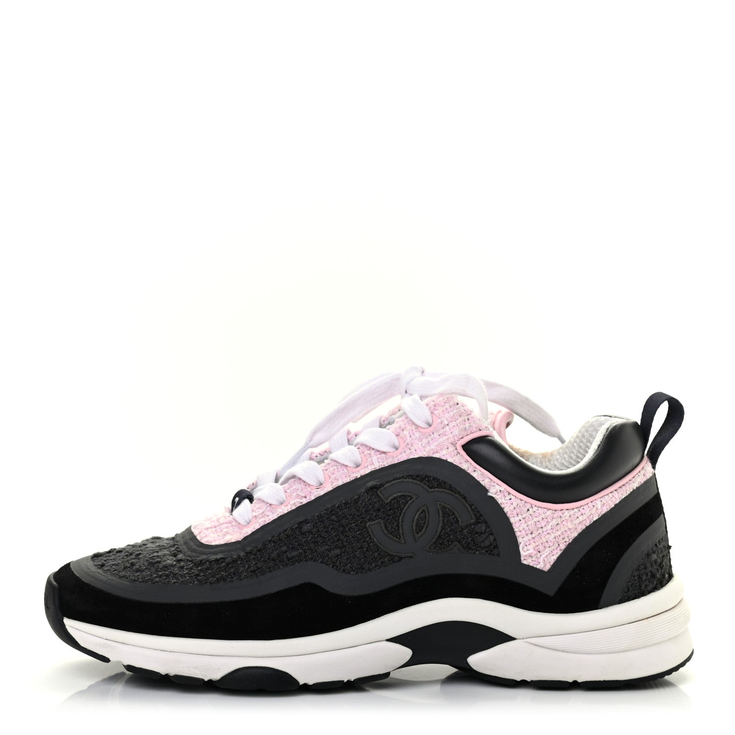 Chanel Tweed Suede Calfskin CC Sneakers 37 Gray Pink 1 of 10