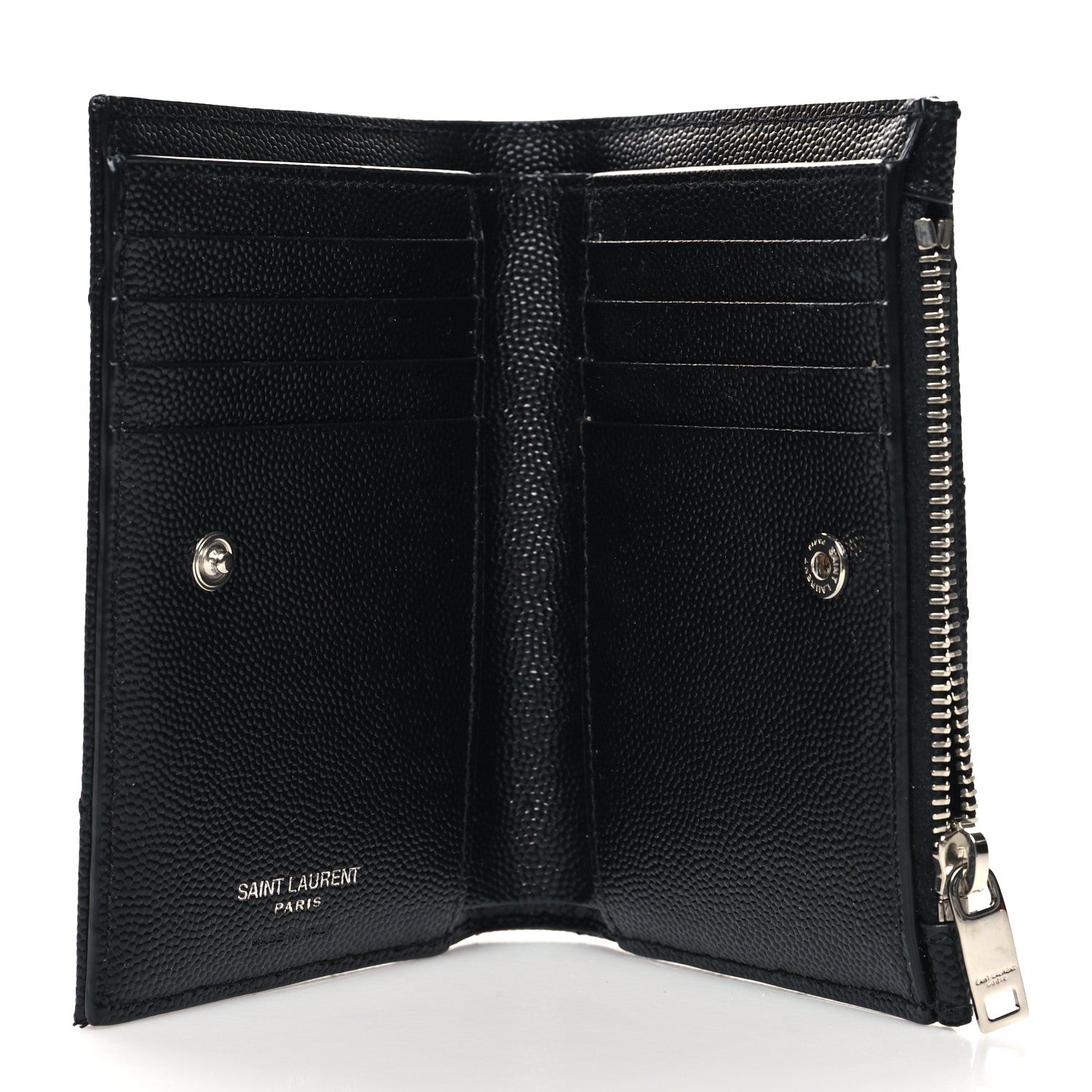 Saint Laurent Grain De Poudre Matelasse Chevron Monogram Zipped Two-Part Wallet Black 5 of 9