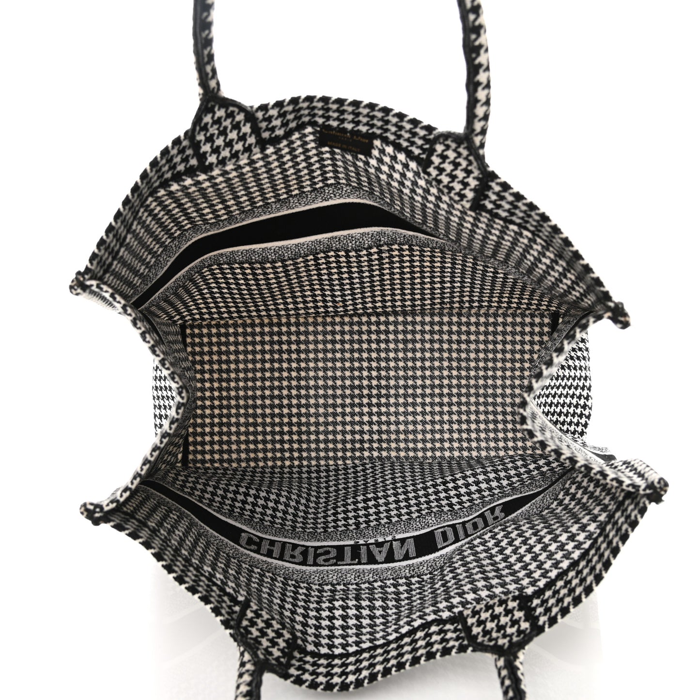 Canvas Houndstooth Embroidered Book Tote Black White
