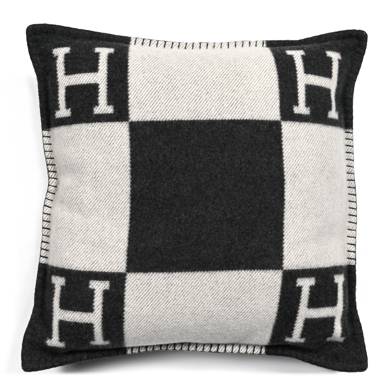 Hermes Wool Cashmere Avalon Pillow PM Ecru Gris Fonce 1 of 3