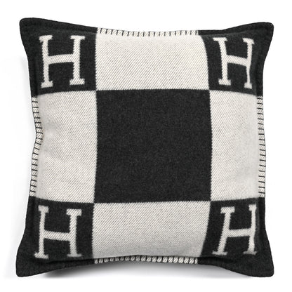 Hermes Wool Cashmere Avalon Pillow PM Ecru Gris Fonce 1 of 3