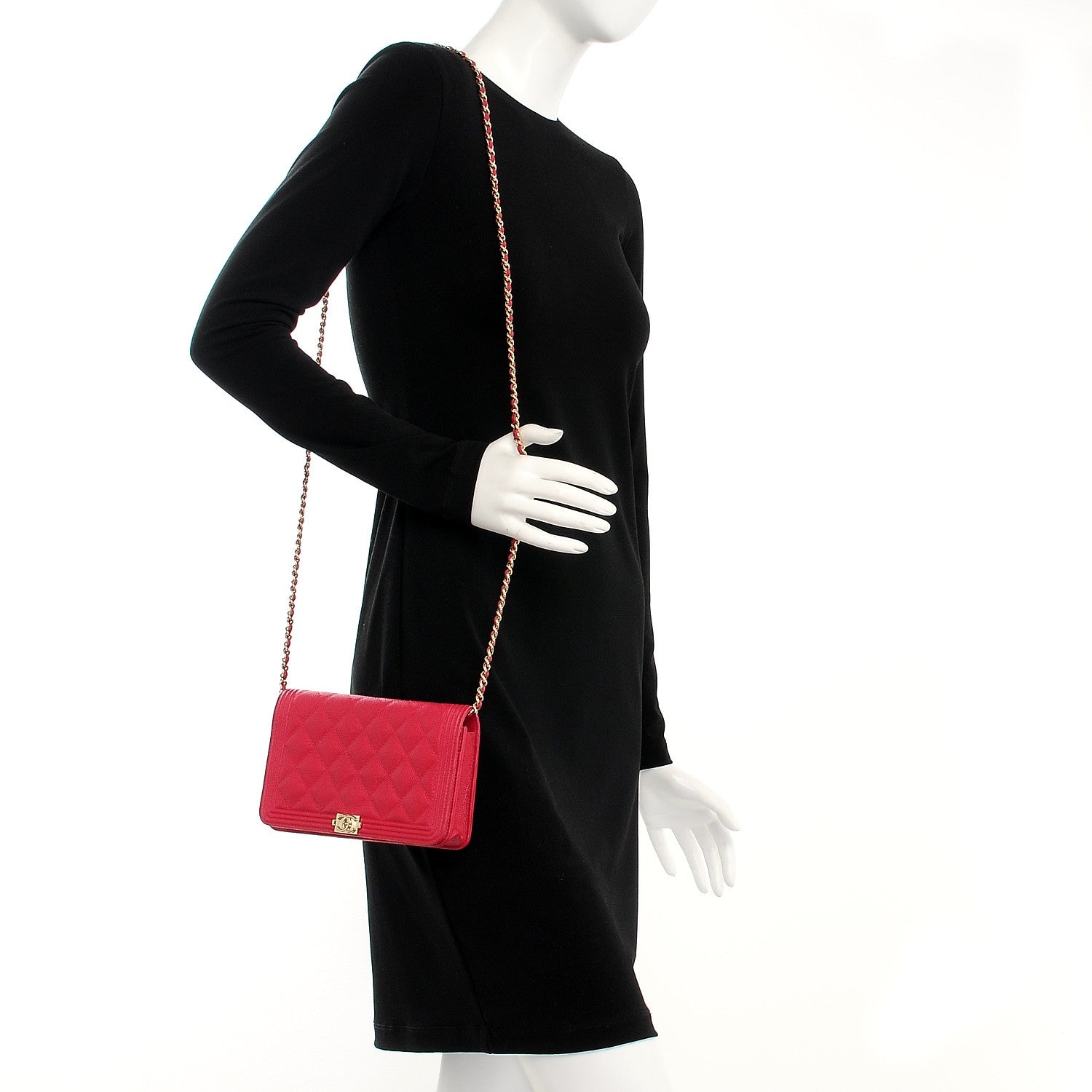 Chanel Caviar Quilted Boy Wallet On Chain WOC Fuchsia 2 of 14