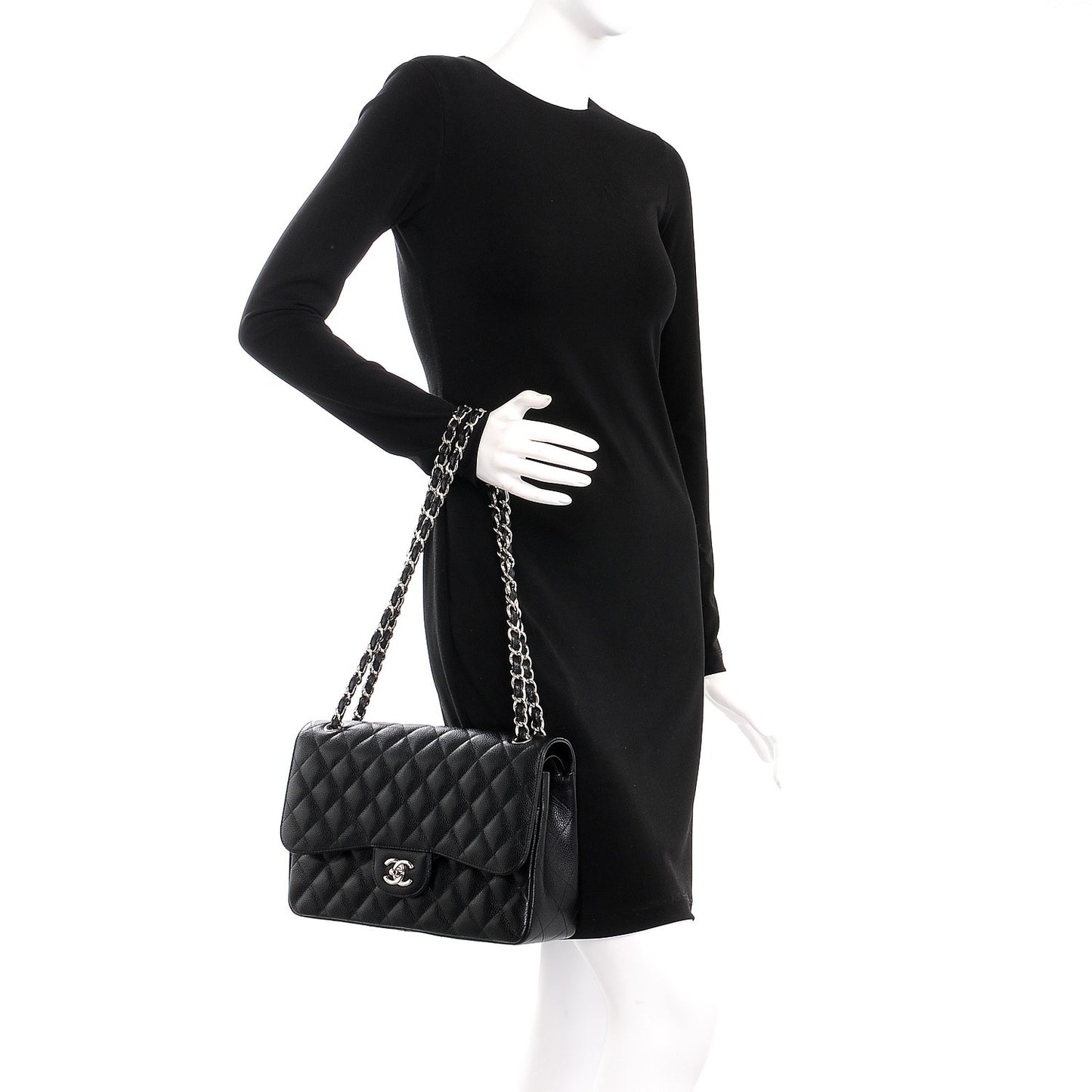 Caviar Quilted Jumbo Double Flap Black