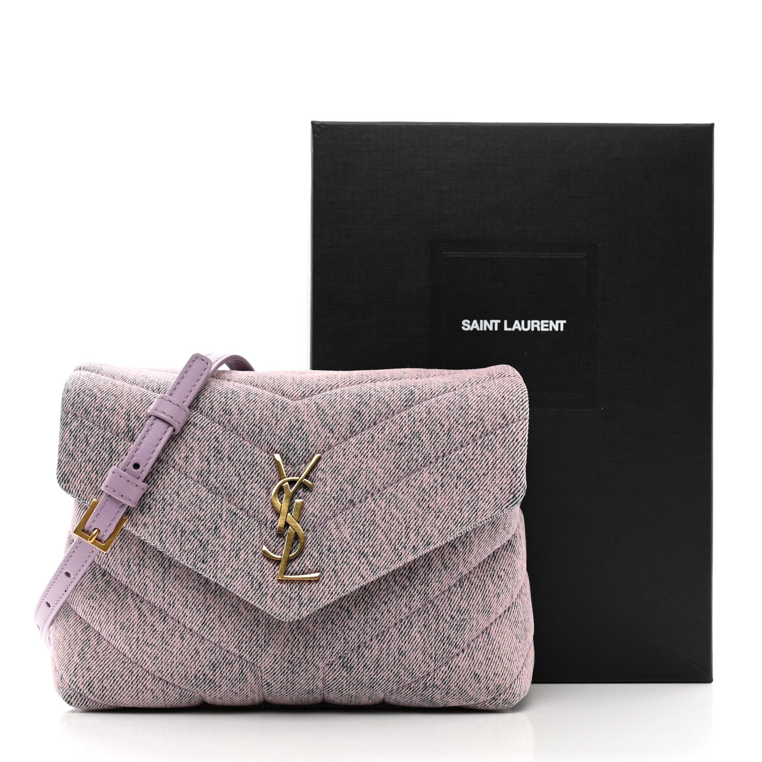 Saint Laurent Denim Y Quilted Monogram Toy Loulou Crossbody Bag Bleached Lilac 11 of 11