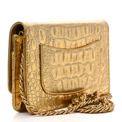 Chanel Metallic Calfskin Crocodile Embossed Cocodile Wallet On Chain WOC Gold 3 of 11