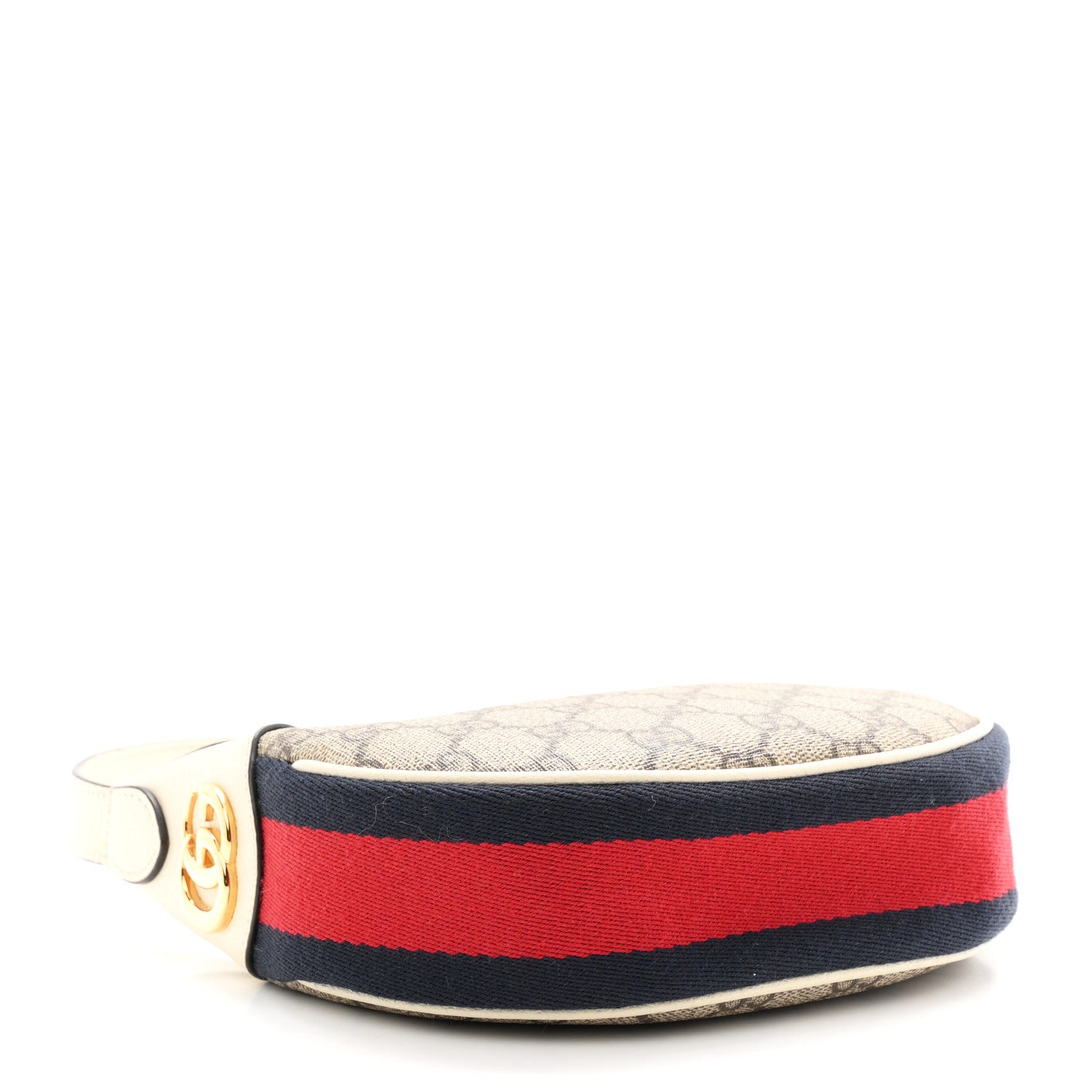Gucci GG Supreme Monogram Textured Dollar Calfskin Web Mini Ophidia Half Moon Hobo Beige Ebony Mystic White 4 of 11