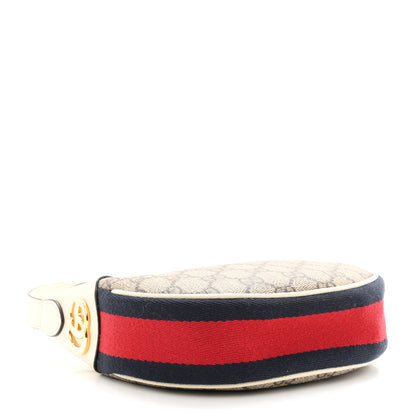 Gucci GG Supreme Monogram Textured Dollar Calfskin Web Mini Ophidia Half Moon Hobo Beige Ebony Mystic White 4 of 11