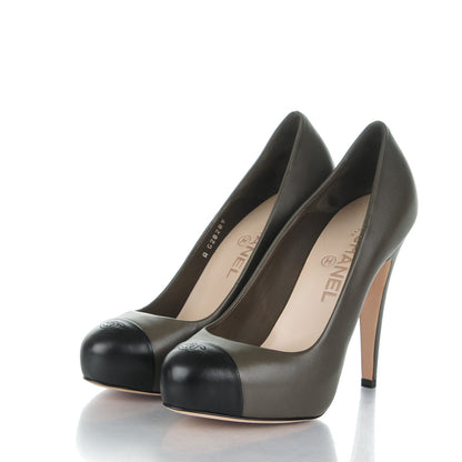 Chanel Lambskin Cap Toe Pumps 36.5 Grey Black 3 of 6