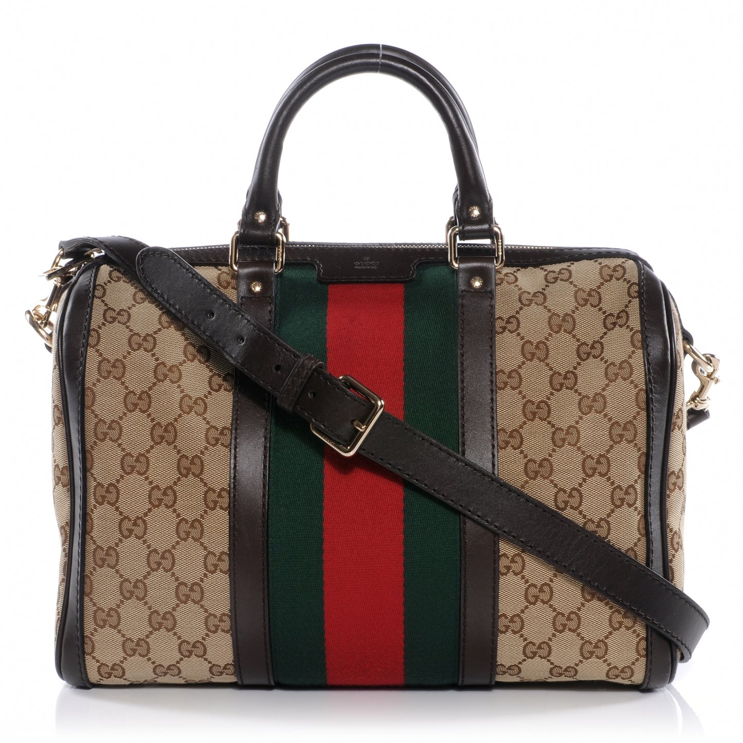 Monogram Selleria Calfskin Vintage Web Medium Boston Beige Ebony Cocoa